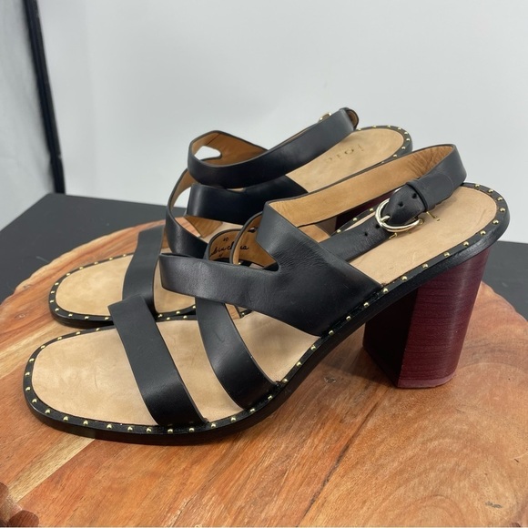 Joie Strappy Onfer Leather Sandal Nero Chunky Heel Sz 40 10 - Picture 1 of 9